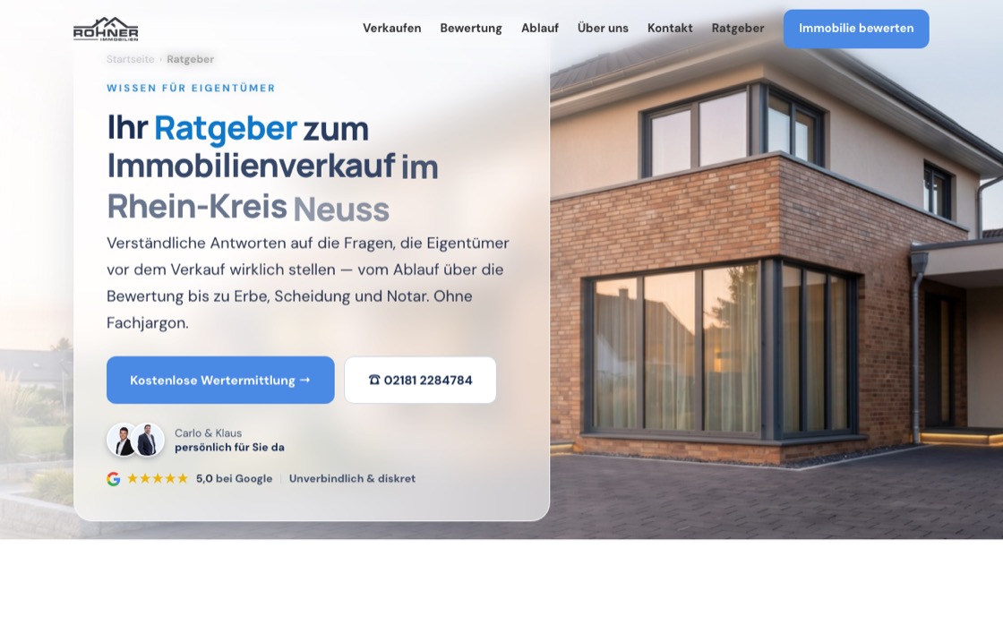 Ratgeber-Strecke, geschrieben von der Erste Wahl Webagentur, auf rohnerimmobilien.de